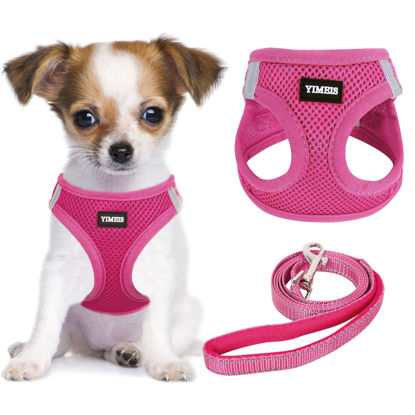 Picture of YIMEIS Dog Harness and Leash Set, No Pull Soft Mesh Pet Harness, Reflective Adjustable Puppy Vest for Small Medium Large Dogs, Cats (Rose Red, X-Small (Pack of 1)
