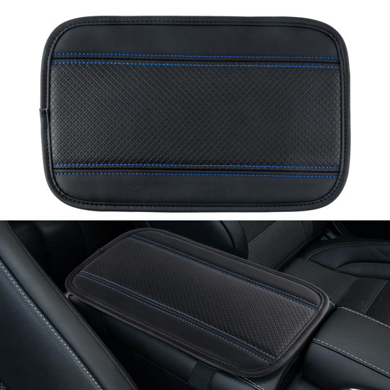 Picture of Amiss Car Center Console Pad, Universal Waterproof Car Armrest Seat Box Cover, PU Leather Auto Armrest Cover Protector，Vehicle Interior Accessories fits SUV/Truck/Car (Black-Blue)