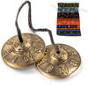 Picture of Boao Tibetan Tingsha Cymbals Meditation Chime Bells with Tibetan Drawstring Cloth Bag, 6.3 cm Meditation Chime Bells, for Percussion Instrument(Om Mane Padme Hum Symbols Embossed)