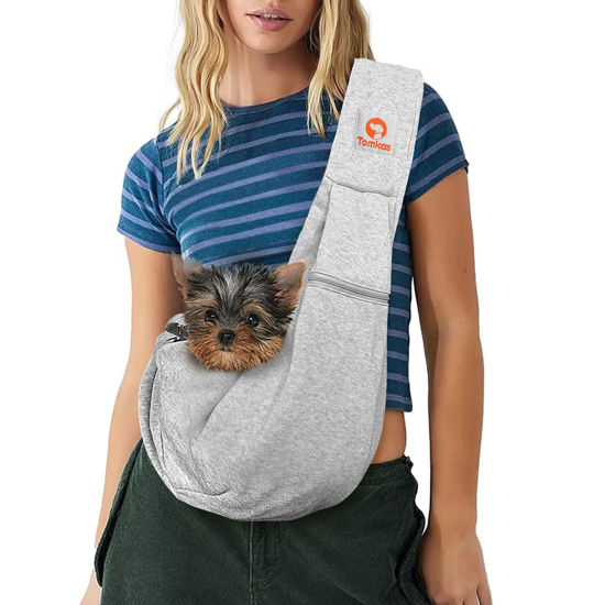 Picture of Tomkas Small Dog Sling Carrier - Zipper Pocket & Adjustable Strap & Zip Pocket - for 3-10 lbs Pets(Grey) Puppy