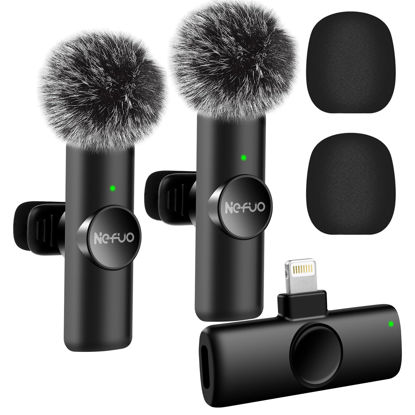Picture of Nefuo 2 Pack Professional iPhone Wireless Lavalier Microphone for iPad, Crystal Clear Sound Quality with Noise Reduction Lapel Microphone Plug-Play for Interview Video Podcast Vlog YouTube TikTok