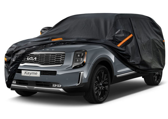 Picture of Kayme 7 Layers SUV Car Cover Custom Fit for Kia Telluride (2017-2024) Waterproof All Weather for Automobiles, Outdoor Full Cover Rain Sun UV Protection.Black