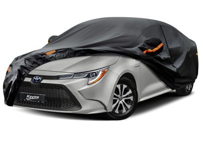 Picture of Kayme 7 Layers Car Cover Custom Fit for Toyota Corolla Sedan (1996-2024) Waterproof All Weather for Automobiles, Outdoor Full Cover Rain Sun UV Protection with Zipper Cotton/Black