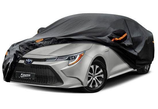 Picture of Kayme 7 Layers Car Cover Custom Fit for Toyota Corolla Sedan (1996-2024) Waterproof All Weather for Automobiles, Outdoor Full Cover Rain Sun UV Protection with Zipper Cotton/Black