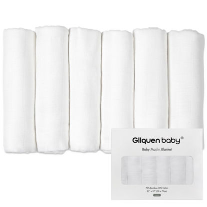 Picture of GLLQUEN BABY Receiving Blanket Boy Cotton Muslin Swaddle Blankets Girl Newborn Squares Breathable & Soft Thin Baby Blankets Cloths Double Absorbent Infant Swaddling Wrap - 6 Pack (White)