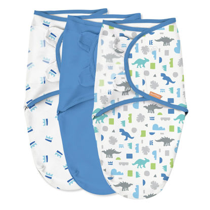 Picture of SwaddleMe by Ingenuity Original Swaddle with Easy-Change, 100% Cotton, Improves Sleep & Calms Startle Reflex, 3-6 Months, 3-Pack - Dino Time