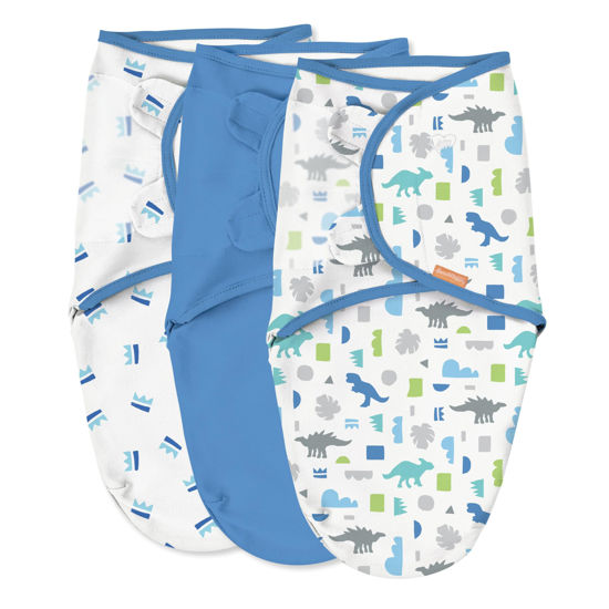 Picture of SwaddleMe by Ingenuity Original Swaddle with Easy-Change, 100% Cotton, Improves Sleep & Calms Startle Reflex, 3-6 Months, 3-Pack - Dino Time