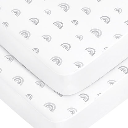 Picture of Crib Sheets for Boys and Girls, Boho Fitted Crib Sheet Set for Standard Crib and Toddler Bed Mattress, Crib Mattress Sheet Soft & Breathable Baby Crib Sheets Rainbow 2 Pack