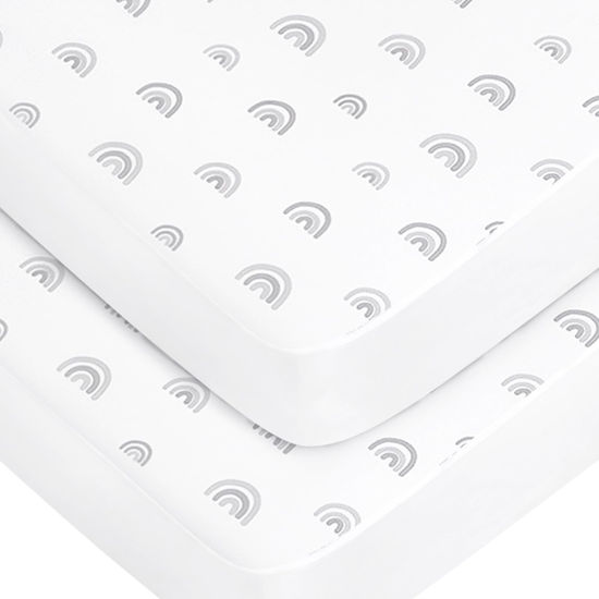 Picture of Crib Sheets for Boys and Girls, Boho Fitted Crib Sheet Set for Standard Crib and Toddler Bed Mattress, Crib Mattress Sheet Soft & Breathable Baby Crib Sheets Rainbow 2 Pack