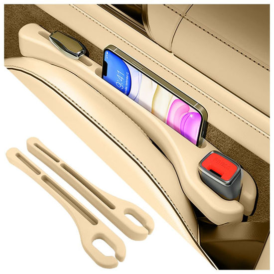 Picture of SSNNUU 2PCS Car Seat Gap Filler Organizer with Phone Holder,[Upgrade Version] Car Seat Gap Organizer for Prevent Falling,Essential Car Accessories Car Side Seat Gap Filler (Beige)