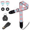 Picture of QIELIZI Adjustable Guitar Strap Includes 2 Strap Locks & 2 Matching Picks & 1 Picks Holder & 1 leather Strap Button.Leather ends Guitar Shoulder Strap(1-Jacquard Blue White)