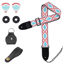 Picture of QIELIZI Adjustable Guitar Strap Includes 2 Strap Locks & 2 Matching Picks & 1 Picks Holder & 1 leather Strap Button.Leather ends Guitar Shoulder Strap(1-Jacquard Blue White)