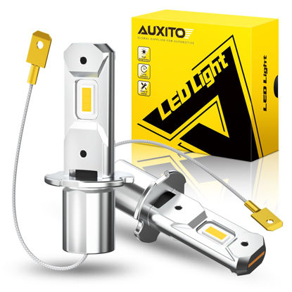 Picture of AUXITO H3 LED Bulb Yellow 3000K, 16,000LM 600% Super Brighter, 10 Years Lifespan, 1:1 Size Plug-n-Play, 100% Perfect Installation, H3 LED Fog Lighr Bulb for Fog Lamp, DRL, Canbus Ready, Pack of 2
