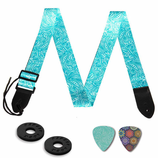 Picture of QIELIZI Guitar Strap, Guitar Strap with Leather End Length Adjustable 2 Pick Holders & 2 Matching Picks For Electric Guitar, Acoustic Guitar and Bass - Unique Gift For Guitarist(1-Spiral2)