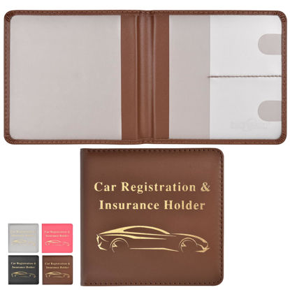 Picture of Cacturism Car Registration and Insurance Holder, Vehicle Glove Box Car Organizer Men Women Wallet Accessories Case for Cards, Essential Document, Driver License, Brown