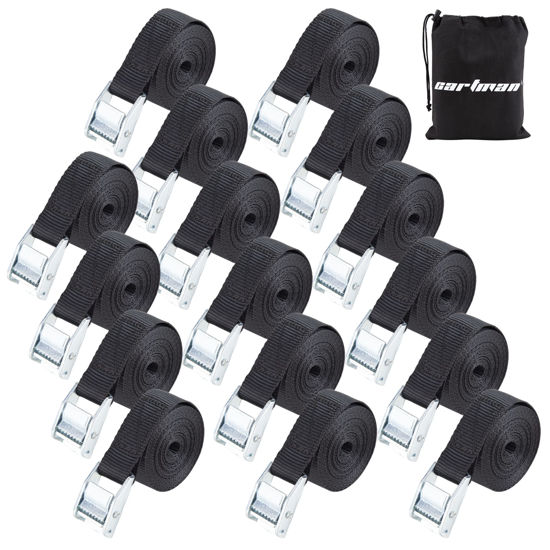 Picture of Cartman 1" x 12' Lashing Straps Cargo Tie-Down Strap Up to 600lbs, 16pk in Carry Bag, Black
