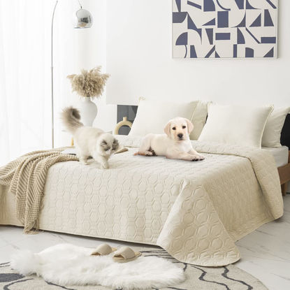 Picture of Tcksstex Waterproof and Anti-Slip Dog Bed Cover and Pet Blanket Sofa Pet Bed Mat ，car Incontinence Mattress Protectors Furniture Couch Cover for Most Cats Dogs, Pets（82x102-Ivory）