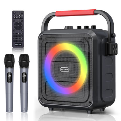 Picture of Karaoke Machine for Adults & Kids,Bluetooth Karaoke Speaker with Two Wireless Karaoke Microphones,PA System Speaker Supports TF Card/USB,AUX in,REC,Bass & Treble for Party/Meeting/Adults/Kids