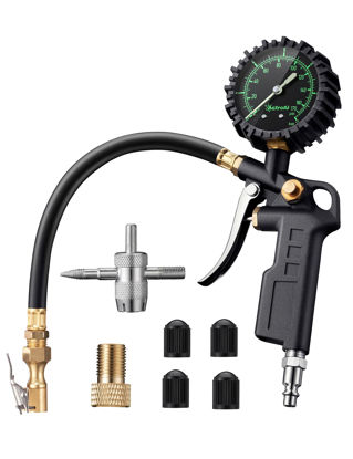 Picture of AstroAI Tire Pressure Gauge with Inflator, 100 PSI-ANSI B40.1 Accurate, Large 2.5" Easy Read Glow Dial, Heavy Duty Air Chuck and Compressor Accessories with Rubber Hose and Quick Connect Coupler