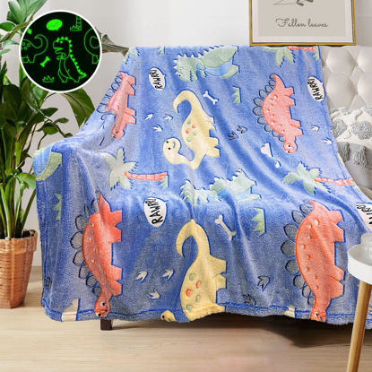 Picture of Dinosaur Blanket for Boys, Personalized Baby Blankets for Boys, Dinosaur Glow in The Dark Blanket for Kids, Toddler Blanket for Boys, Soft Fleece Blankets and Throw,Birthday 50"x 60"