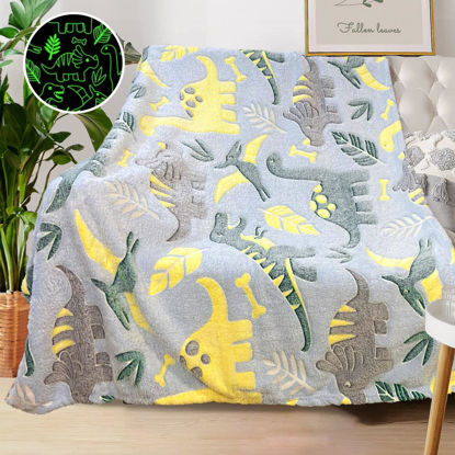 Picture of Dinosaur Blanket for Boys, Personalized Baby Blankets for Boys, Dinosaur Glow in The Dark Blanket for Kids, Toddler Blanket for Boys, Soft Fleece Blankets and Throw,Birthday 40"x 50"
