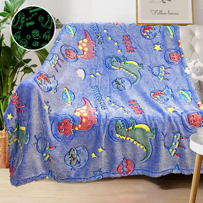 Picture of Dinosaur Blanket for Boys, Personalized Baby Blankets for Boys, Dinosaur Glow in The Dark Blanket for Kids, Toddler Blanket for Boys, Soft Fleece Blankets and Throw,Birthday 50"x 60"