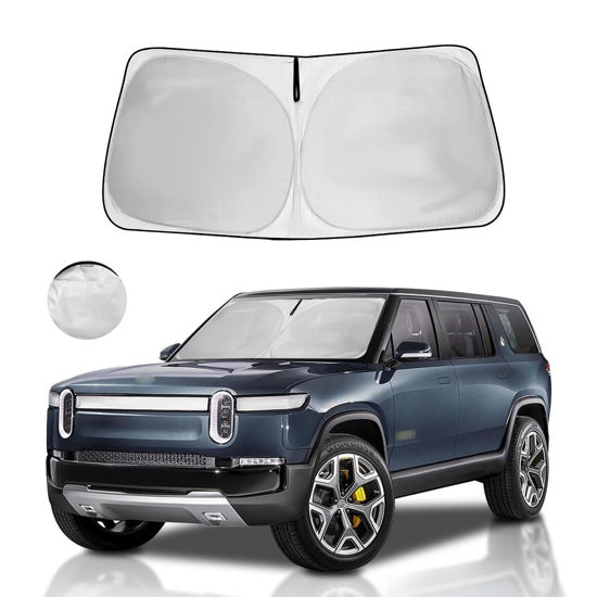 Picture of HOHUIGO Windshield Sun Shade for 2024 2023 2022 Rivian R1S Custom Fit Window Sunshade SUV Accessories Fodable Sun Visor UV Protector Shade Heat Shield Cover
