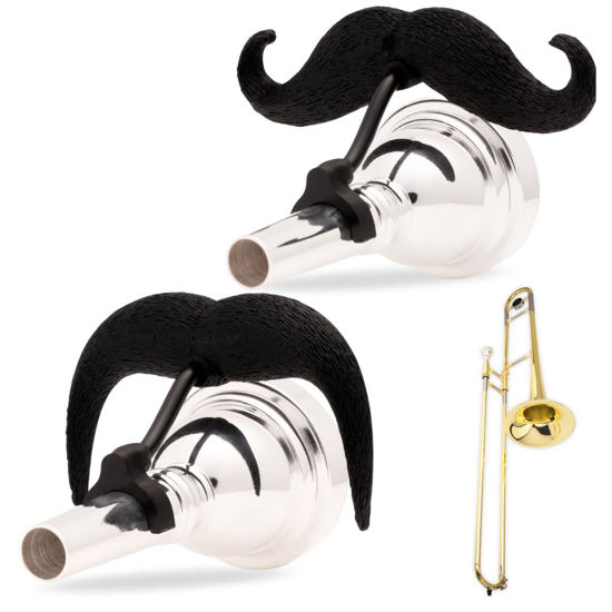 Picture of Brasstache 2.0 Combo Pack - [2-Pack] The Original Clip-on Mustache for Brass Instrument Mouthpieces, XL and Handlebar Combo Version (Trombone or Baritone Small Shank)