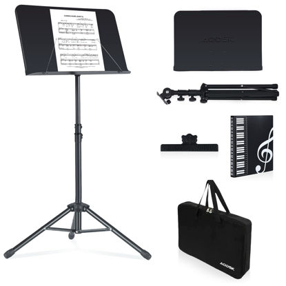 Picture of AODSK Sheet Music Stand,5 in 1 Dual-Use Folding Sheet Music Stand & Desktop Book Stand with Portable Carrying Bag & Music Sheet Clip Holder & Sheet Music Book(Black) (AS-M55)