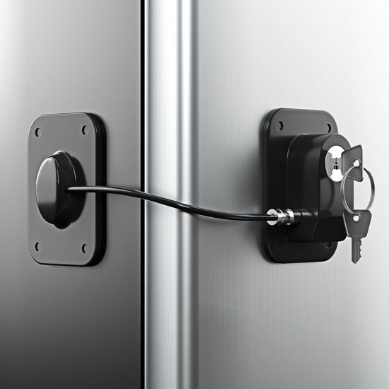 Picture of RORMGO Refrigerator Lock 2 Packs, Fridge Lock with Silicone Wire Protection Fridge Locks for Kids Easy to Use and Install Fridge Locks with Key Surface-Friendly Freezer Lock, Black