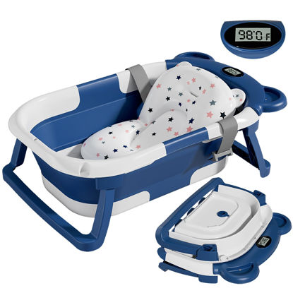 Picture of TPN Collapsible Baby Bathtub for Infants to Toddler with Real-time Temp Monitor+Floating Cushion,Foldable Baby Bath Tub Set Applicable 0-36 Month,Perfect Portable Travel Baby Tub for Newborns Boy