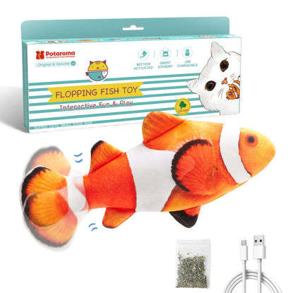 Picture of Potaroma Cat Toys Flopping Fish with SilverVine and Catnip, Moving Kitten Kicker, Floppy Wiggle Clownfish for Small Dogs, Motion Kitty Interactive Exercise, 10.5 Inches