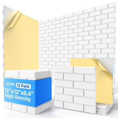Picture of 12 Pack Acoustic Panels with Self Adhesive, 12" X 12" X 0.4" High Density Sound Proof Foam Panels for Walls, Soundproof Wall Panels, Brick Sound Absorbing Panels for Home Studio Office Decor - White