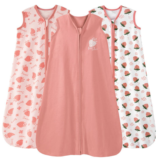 Picture of Unnivoll Baby Sleep Sack 18-24 Months 3 Pack 100% Cotton Lightweight 0.5 TOG Wearable Blanket Baby Sleep Bag with 2-Way Zipper for Newborn Infant Strawberry