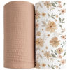 Picture of Konssy Muslin Swaddle Blankets for Boys Girls, 2 Pack Receiving Baby Blanket Large 47 x 47 inches, Soft Breathable Swaddling Wrap for Unisex Newborn (Flourish, Toffee)