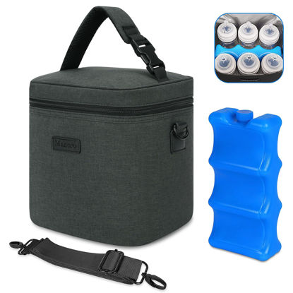 Picture of Mancro Breastmilk Cooler Bag with Ice Pack, Insulated Bottle Bag for 6 Baby Bottles (Up to 9 Ounce) with Shoulder Strap for Nursing Moms on the Go or Daycare, Dark Grey