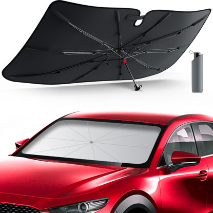 Picture of [2024 Upgrade] DMJN Umbrella Car Windshield Sun Shade, [Newest Nano-Ice-Crystal Coatings] Umbrella Sunshade for Car - Protect Interior from UV & Keep Car Cooler (Small Size)