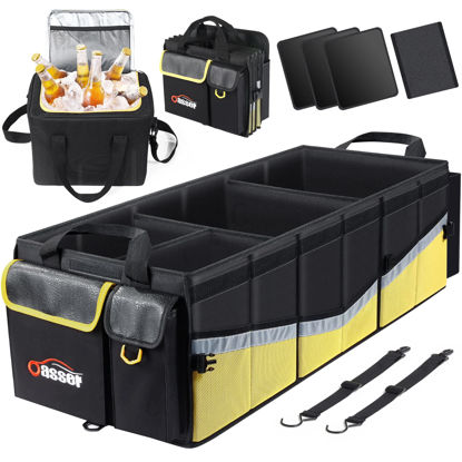 Picture of Oasser Trunk Organizer with Cooler Bag, Large Collapsible Car Trunk Organizer for SUV with Multi Compartments, Car Storage Organizer Grocery with Lid for Sedan (Extra Large, Black&Yellow)