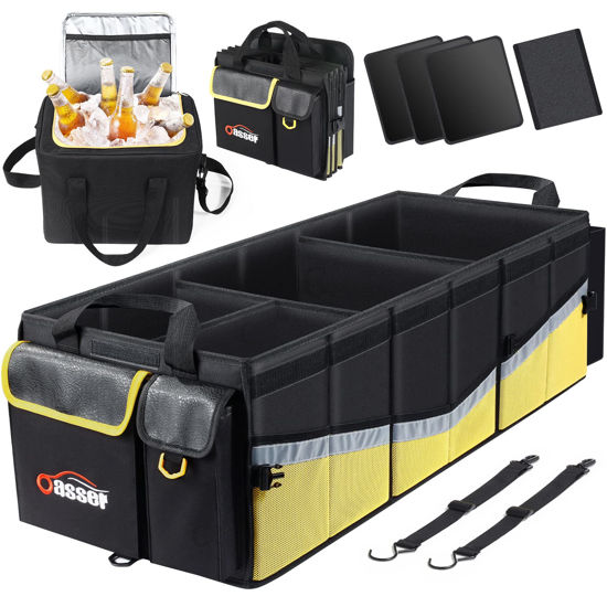 Picture of Oasser Trunk Organizer with Cooler Bag, Large Collapsible Car Trunk Organizer for SUV with Multi Compartments, Car Storage Organizer Grocery with Lid for Sedan (Extra Large, Black&Yellow)