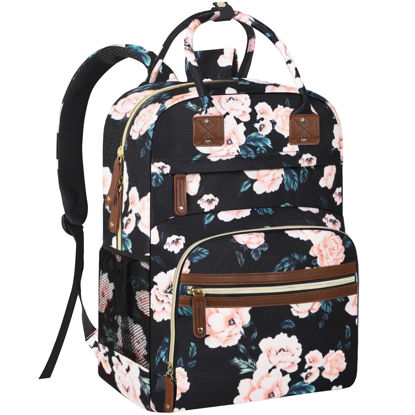 Picture of Tenot Diaper Bag Backpack for Women Large Capacity, Baby Bag with Insulated Pockets Multifunctional Diaper Bags For Baby Girl Boy Waterproof Baby Bags For Boys Girls Maternity Bag Black Pink Floral