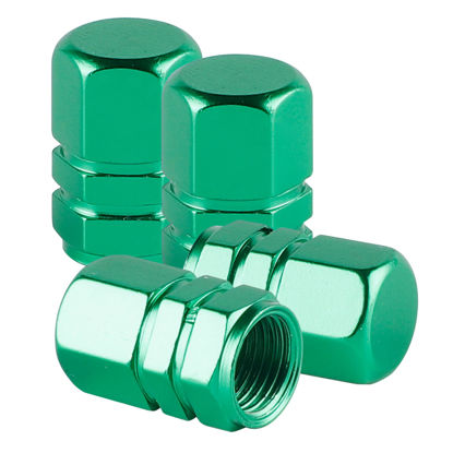 Picture of Alpmosn Aluminum Tire Stem Valve Caps Wheel Valve Covers Car Dustproof Tire Cap Cover Accessories, Universal for SUV, Car, Bike and Motorcycle, Hexagon Shape (4PCS Green)