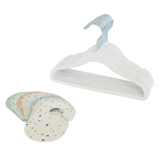 Picture of 3 Sprouts Baby Closet Organizer Set - 15 Nursery Hangers with 8 Size Dividers, Closet Dividers for Baby Clothes and Clothes Organizer for Infant to Toddler Clothing - Cream Hangers & Terrazzo Dividers