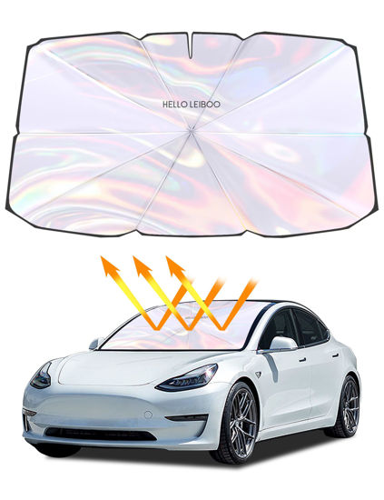 Picture of helloleiboo Car Windshield Sun Shade Umbrella Colorful 360°Rotating 55"x31"Foldable Windshield Sun Shade Front Window Reflective Polyester Blocks Heat and Sun Sun Shade Car for Trucks SUV