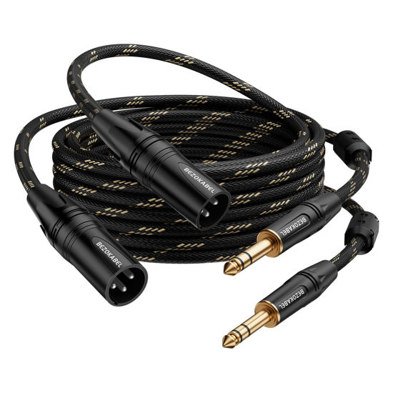 Picture of BEZOKABEL XLR to 1/4 inch(6.35mm), XLR Male to 1/4 Male 6ft 2packs, TRS to XLR Cable, Quarter Inch to XLR Microphone Cable Nylon Braided