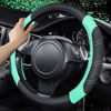 Picture of CAR PASS Line Rider Microfiber Leather Sporty Steering Wheel Cover Universal Fits for 95% Truck,SUV,Cars, 14.5-15 inch Anti-Slip Safety Comfortable Design (Black Mint Blue)