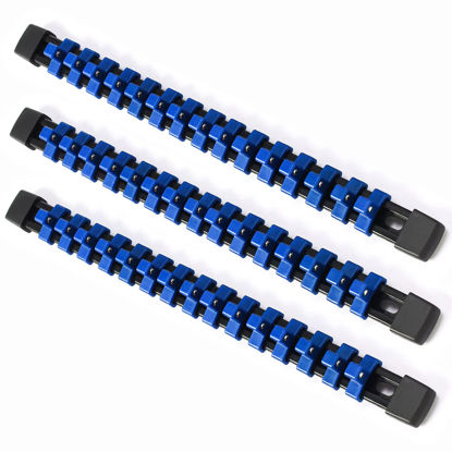 Picture of ALOANES 3 PC ABS Socket Organizer, 3/8 inch, Drive Socket Rail Holders, Heavy Duty Socket Racks, Black Rails with Blue Clips
