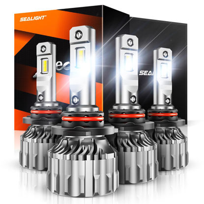 Picture of SEALIGHT 9005/HB3 9006/HB4 LED Bulbs Combo, 600% Super Bright, 1:1 Size 9005 9006 Bulbs, 6500K Cool White 44000LM Plug-N-Play, Halogen Fog Light Replacment Bulbs with Cooling Fan, Pack of 4