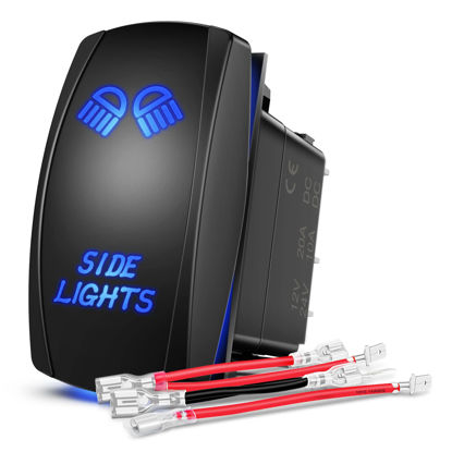 Picture of Nilight Side Lights Rocker Switch Led Light Bar Switch 5Pin Laser On Off SPST switches 20A/12V 10A/24V Switch Blue with Jumper Wires Set for Cars Trucks RVs