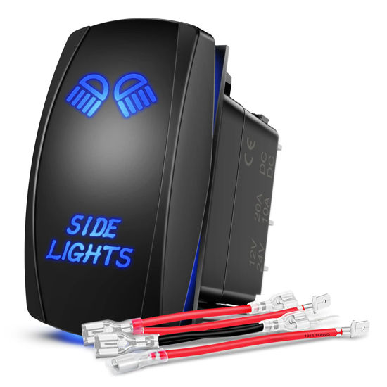 Picture of Nilight Side Lights Rocker Switch Led Light Bar Switch 5Pin Laser On Off SPST switches 20A/12V 10A/24V Switch Blue with Jumper Wires Set for Cars Trucks RVs