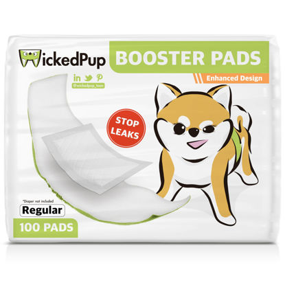 Picture of WICKEDPUP Dog Diaper Liners Booster Pads for Male and Female Dogs, 100ct | Disposable Diaper Inserts fit Most Reusable Pet Belly Bands, Wraps, and Washable Period Panties